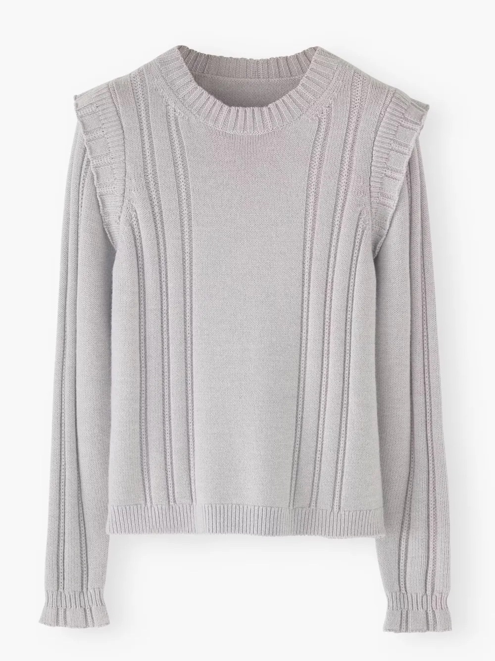 Wrap London Merino Wool Cotton Blend Ribbed Shoulder Crewneck Sweater Size 6